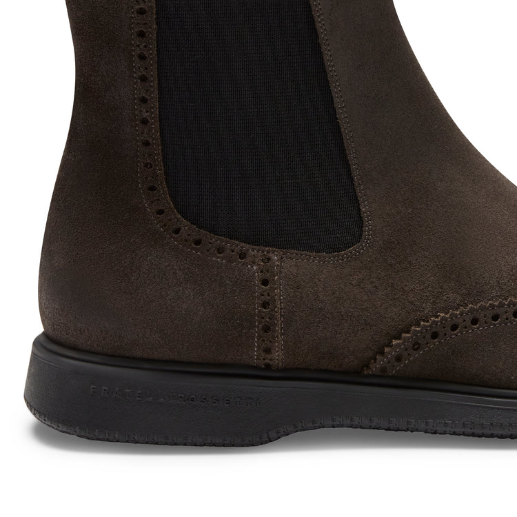 Chelsea boot brogue da uomo in suede color antracite