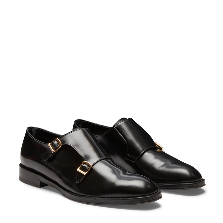 Derby doppia fibbia in pelle da donna nero