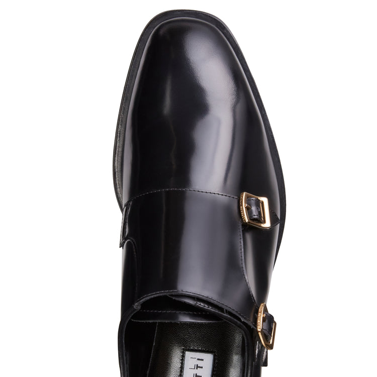 Derby doppia fibbia in pelle da donna nero