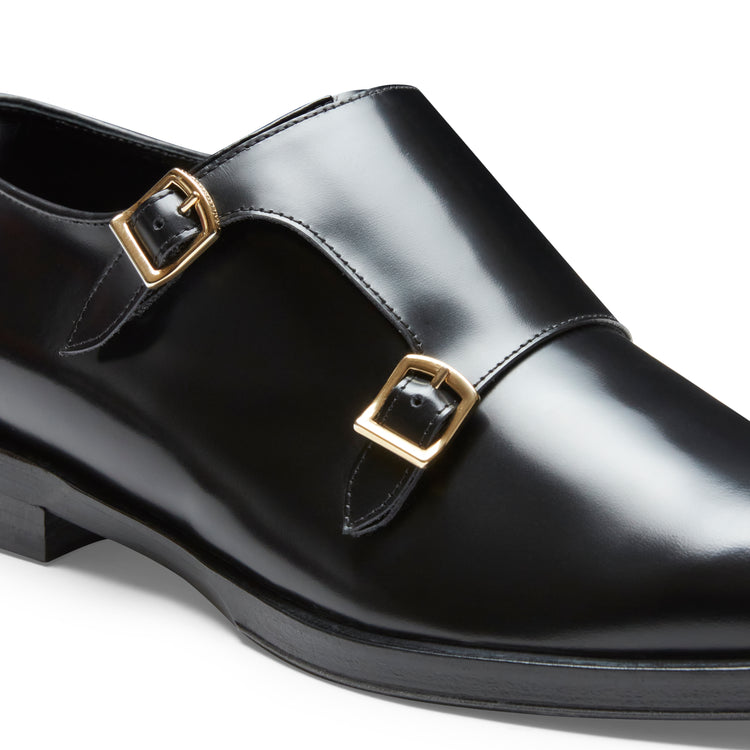 Derby doppia fibbia in pelle da donna nero