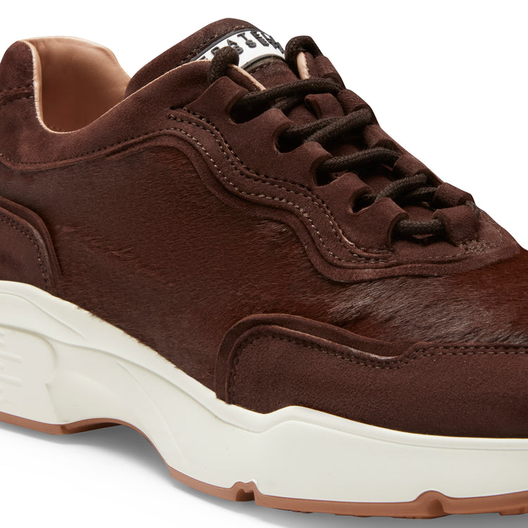 Sneakers en cuir et daim couleur châtaigne pour femmes