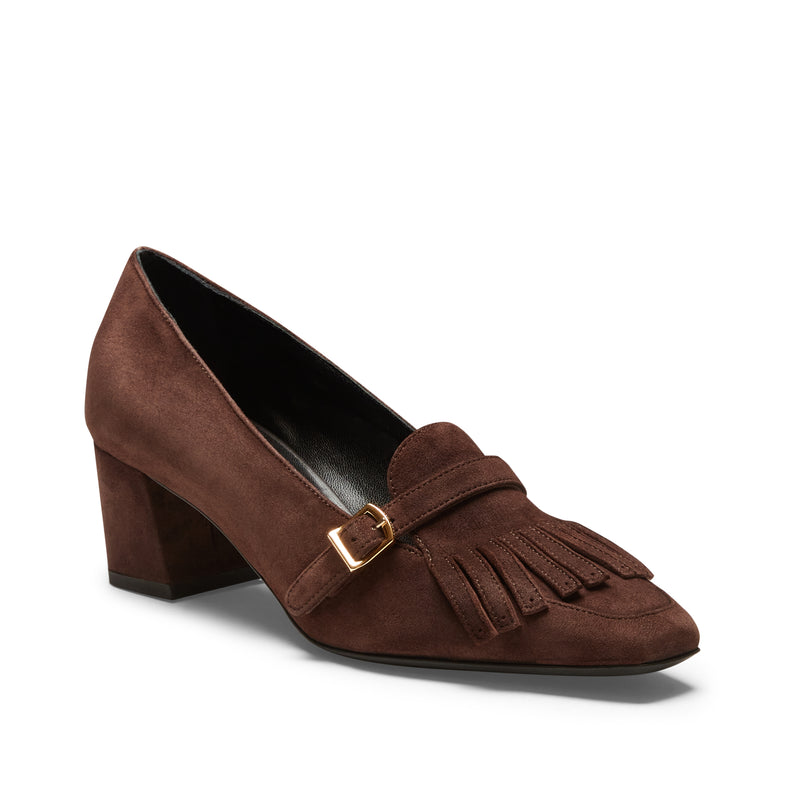 Mocassino tacco medio in suede da donna color cacao