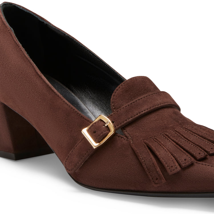 Mocassino tacco medio in suede da donna color cacao