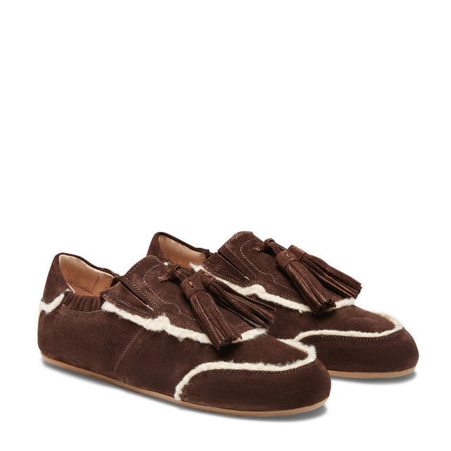 Sneaker Grace in suede da donna color cacao
