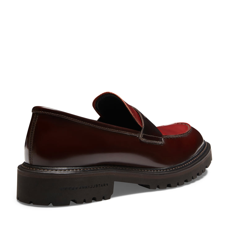 Mocassino in pelle da donna bordeaux e ruggine