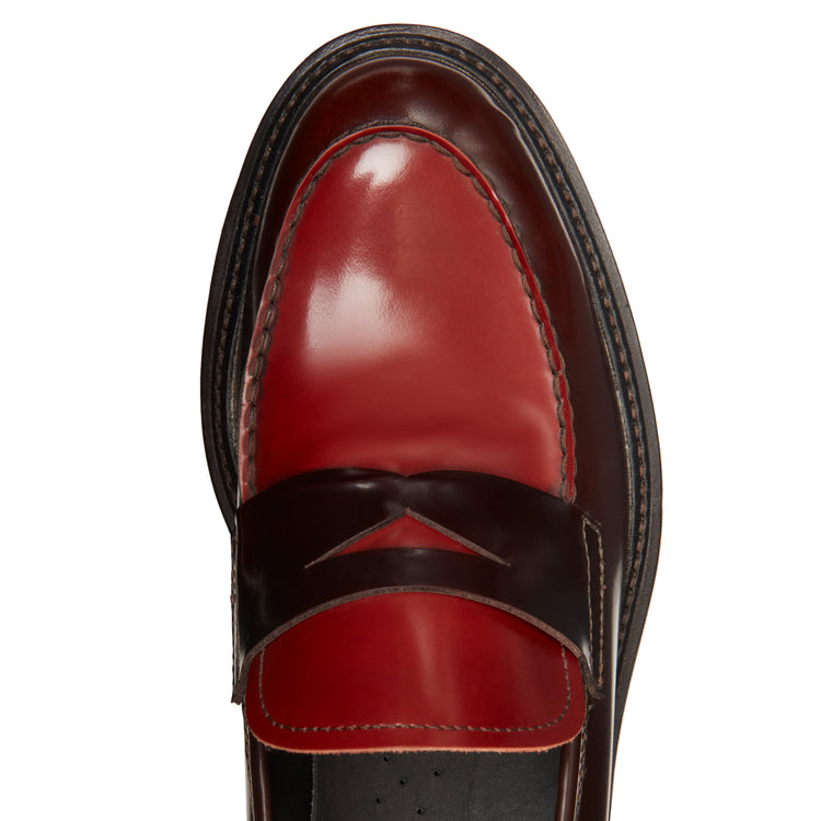Mocassino in pelle da donna bordeaux e ruggine