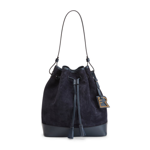 Beuteltasche Royal aus marineblauem Wildleder und Leder