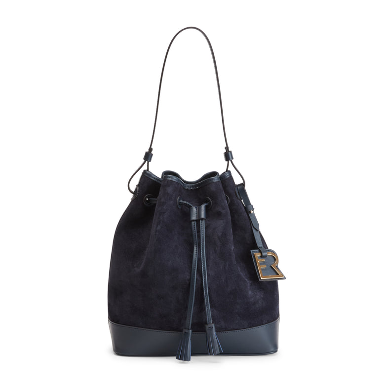 Borsa a secchiello Royal in suede e pelle navy