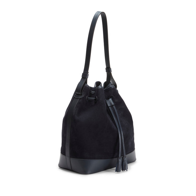 Borsa a secchiello Royal in suede e pelle navy
