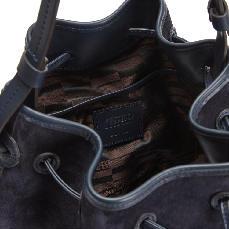 Borsa a secchiello Royal in suede e pelle navy