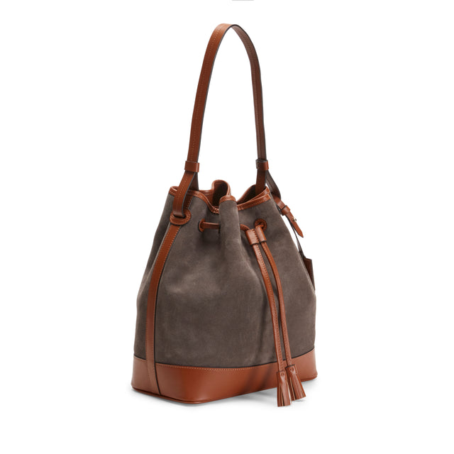 Bolso bombonera Royal de ante y piel color acero