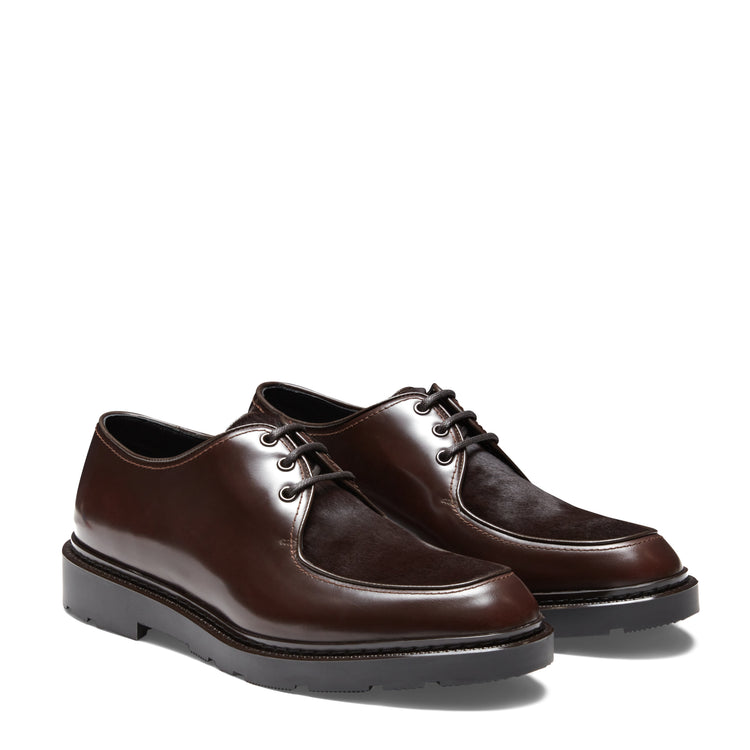 Stringata Derby in pelle da uomo color cacao