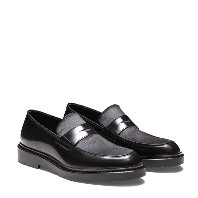 Mocassins en cuir noir et anthracite pour hommes