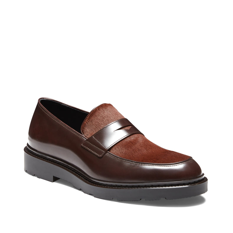 Mocassino in pelle da uomo marrone e cognac