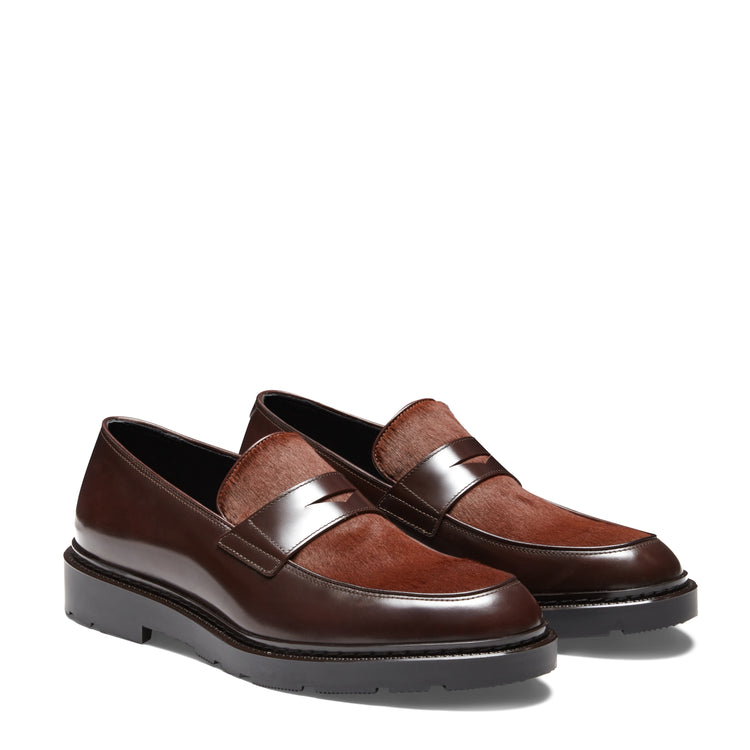 Mocassino in pelle da uomo marrone e cognac