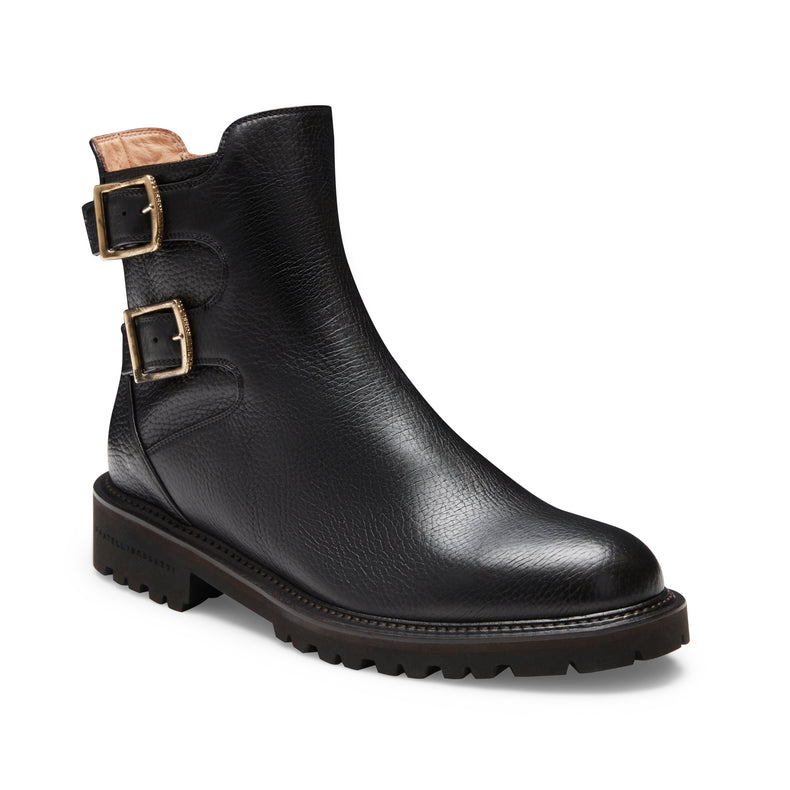 Stivaletto in pelle doppia fibbia nero da donna