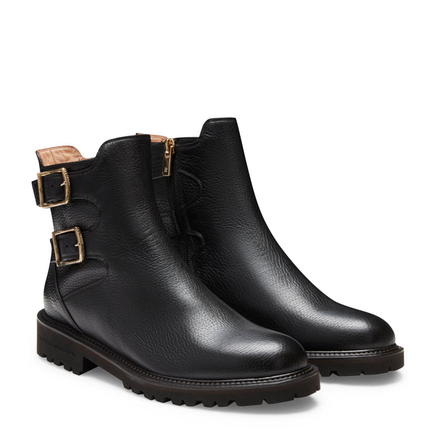 Stivaletto in pelle doppia fibbia nero da donna