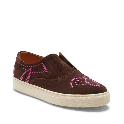 Damensneaker Sport aus kakaofarbenem Wildleder