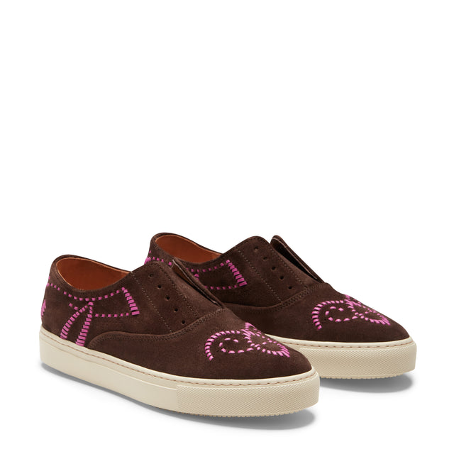 Damensneaker Sport aus kakaofarbenem Wildleder