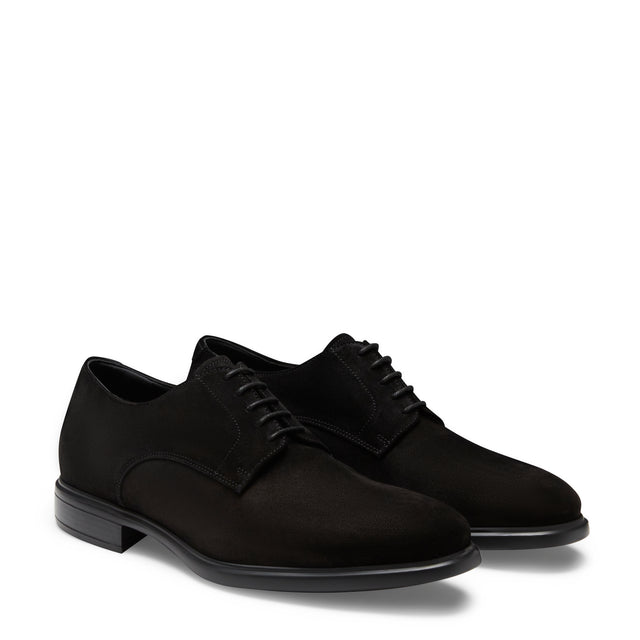 Stringata Derby Richard nera in suede da uomo