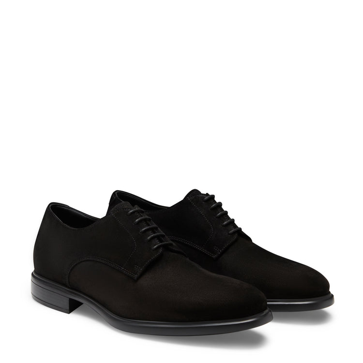 Stringata Derby Richard nera in suede da uomo