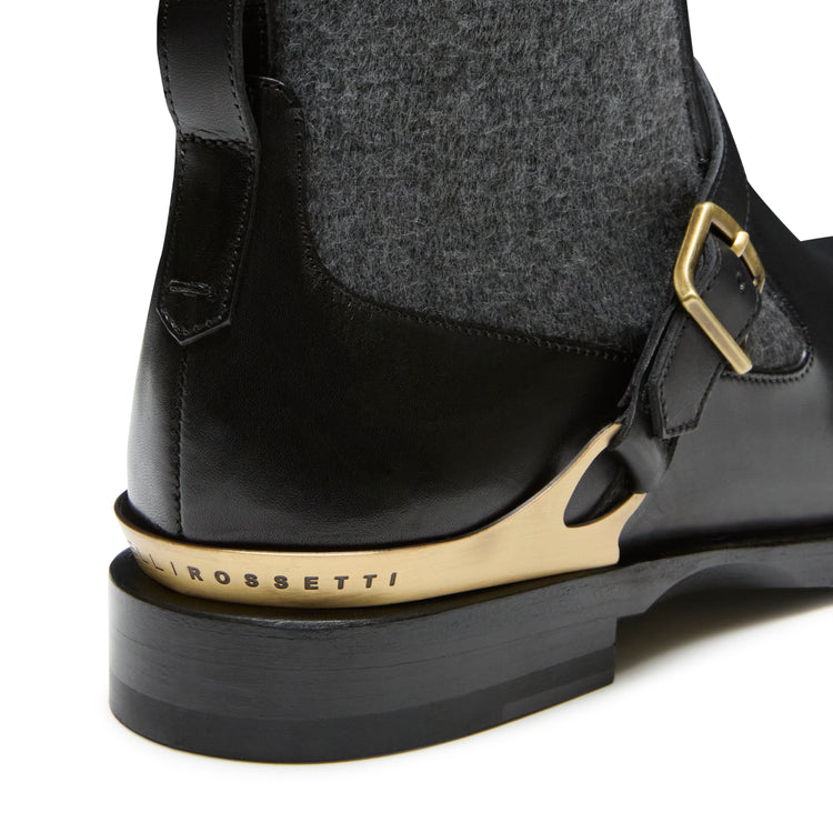 Black leather Magenta ankle boot
