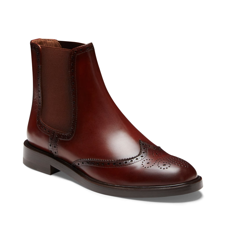 Chelsea-Damenstiefel mit Brogue-Details aus mandelfarbenem Leder