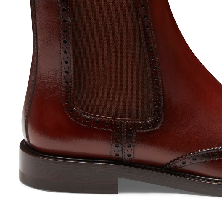 Chelsea-Damenstiefel mit Brogue-Details aus mandelfarbenem Leder