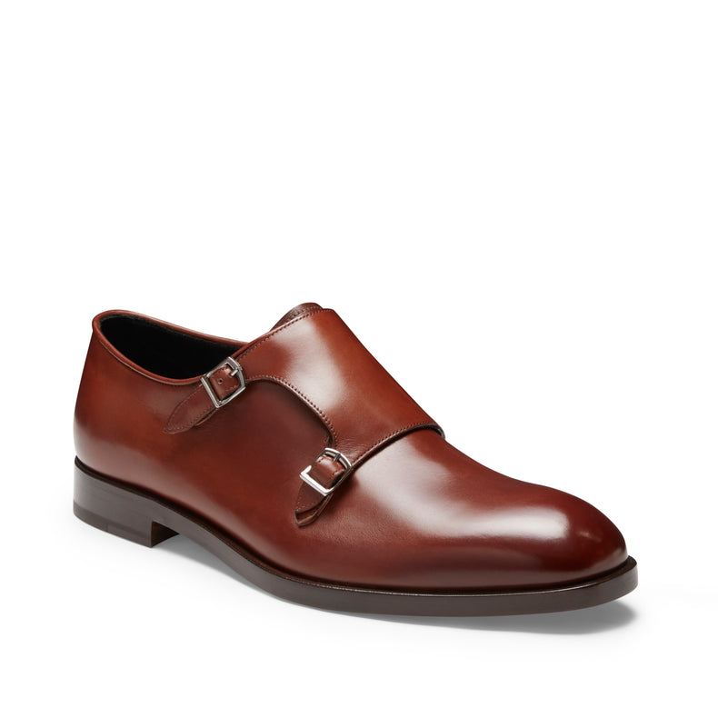 Zapato Derby de piel de color almendra con doble hebilla para hombre