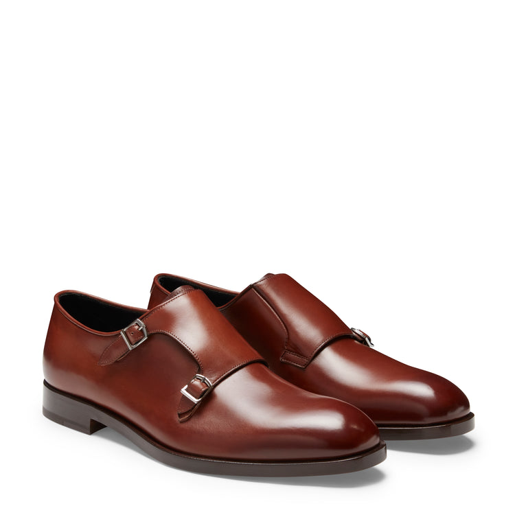 Zapato Derby de piel de color almendra con doble hebilla para hombre