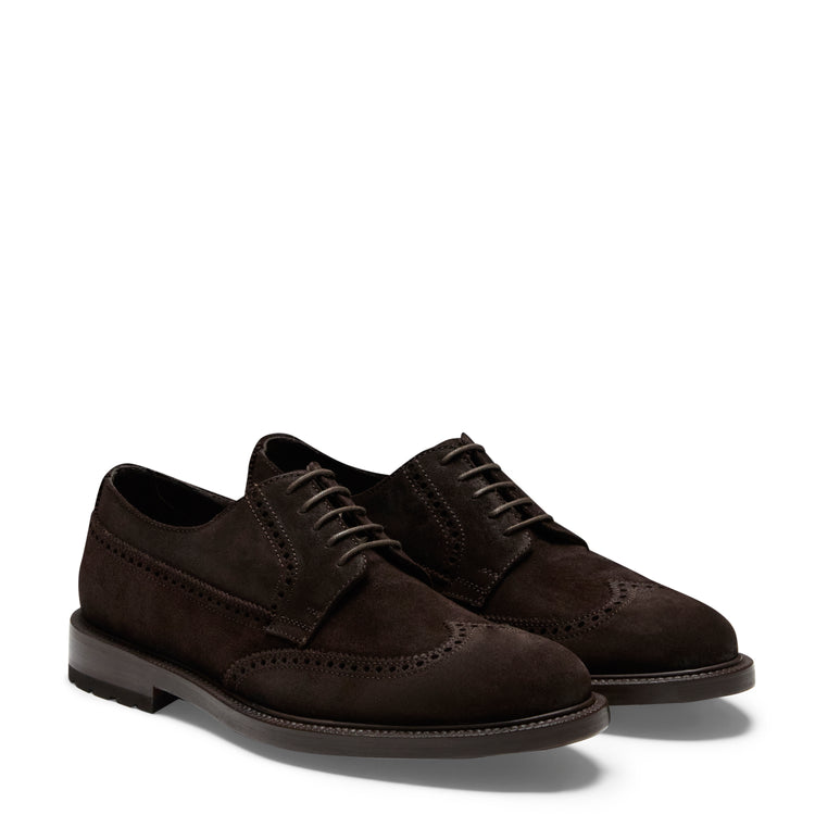 Stringata Derby brogue in suede da uomo color cacao
