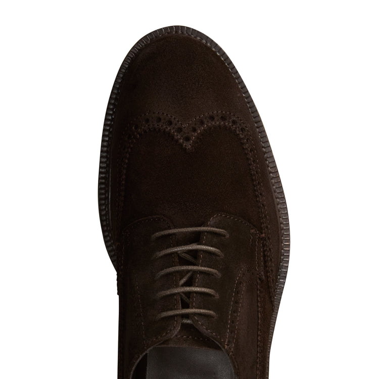 Stringata Derby brogue in suede da uomo color cacao