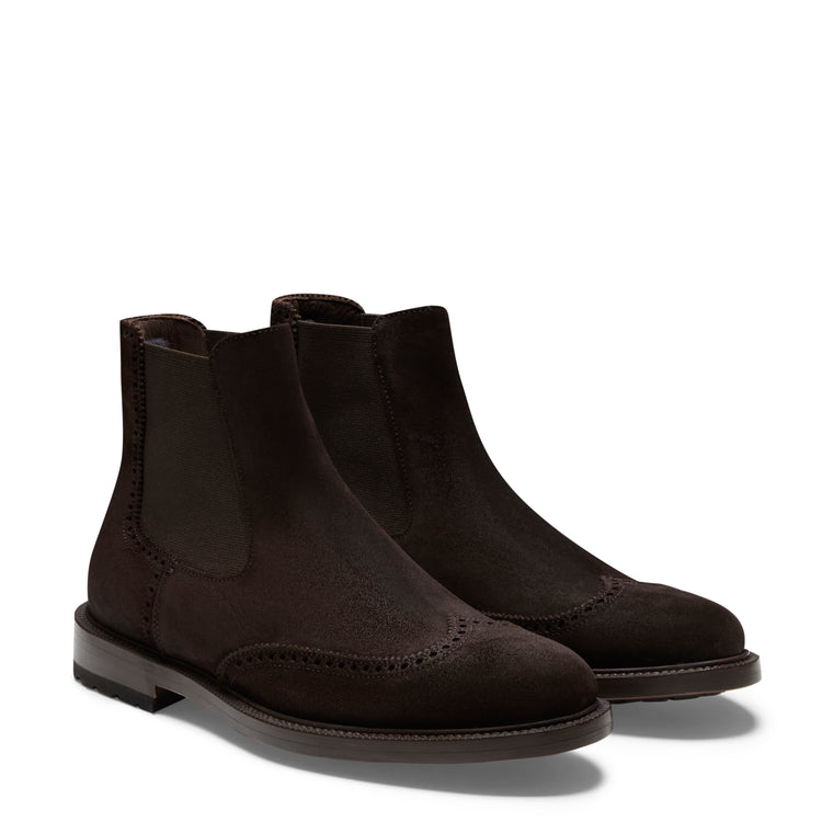 Chelsea boot brogue da uomo in suede cacao