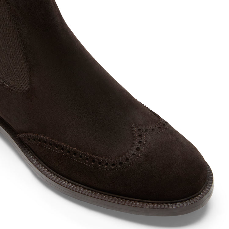Chelsea boot brogue da uomo in suede cacao