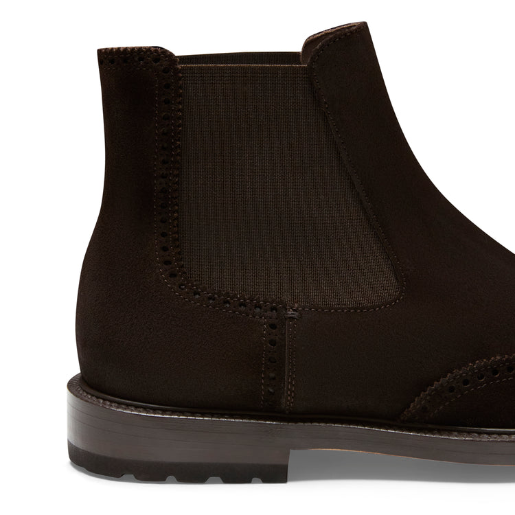 Chelsea boot brogue da uomo in suede cacao