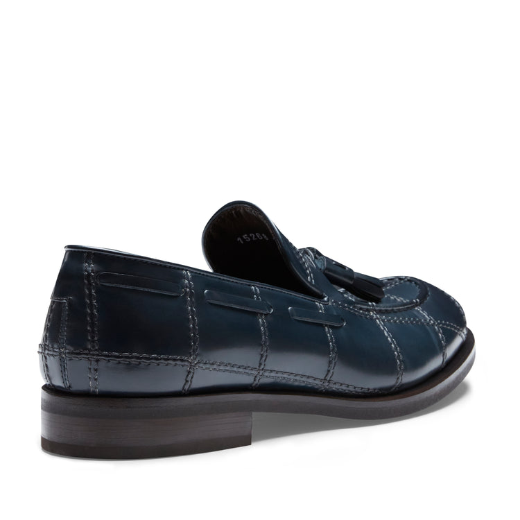 Mocassins Brera à carreaux en cuir bleu marine pour hommes