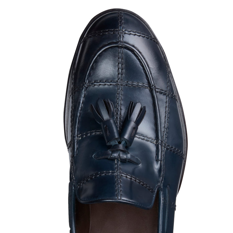 Mocassins Brera à carreaux en cuir bleu marine pour hommes