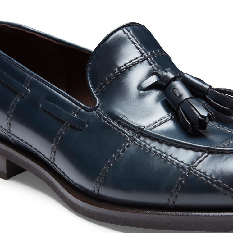 Mocassins Brera à carreaux en cuir bleu marine pour hommes