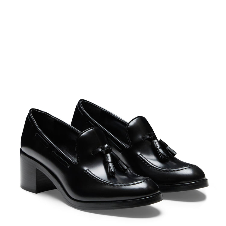 Mocasín Brera de tacón medio de piel de color negro para mujer