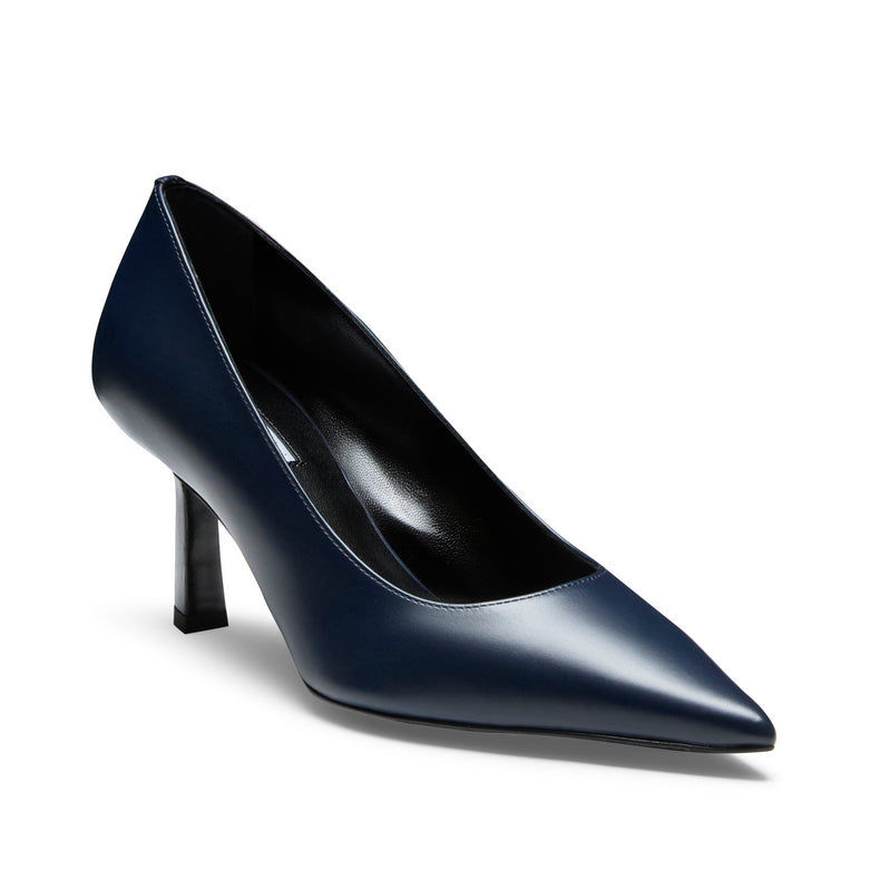 Navy blue leather high-heel pump