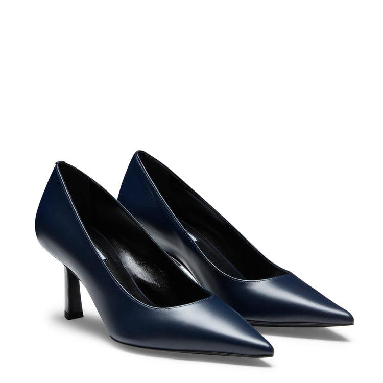 Navy blue leather high-heel pump