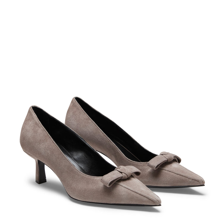 Grey medium-heel suede pump