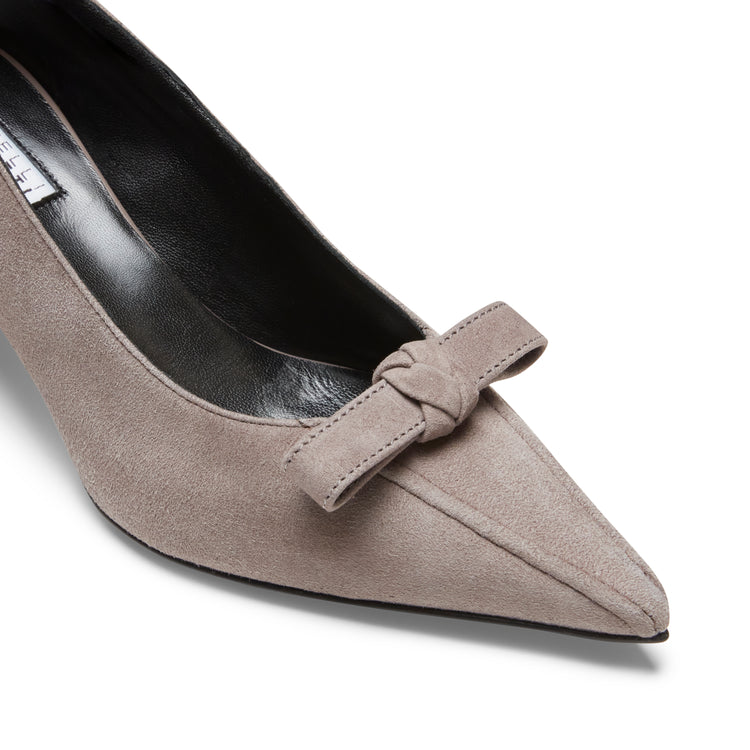 Grey medium-heel suede pump