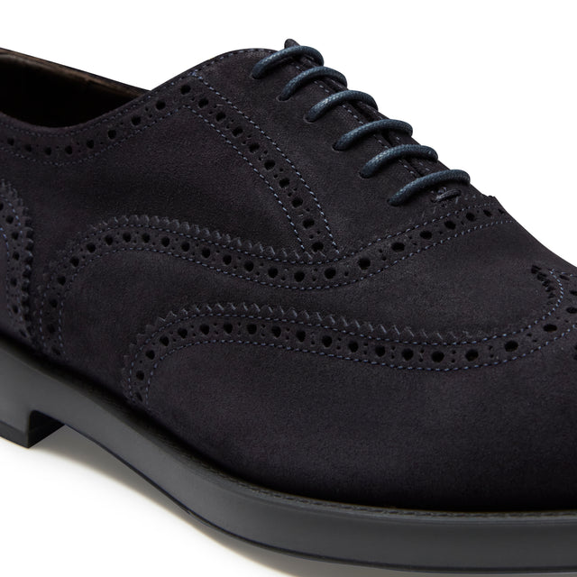 Men’s navy blue suede brogue Oxford shoe