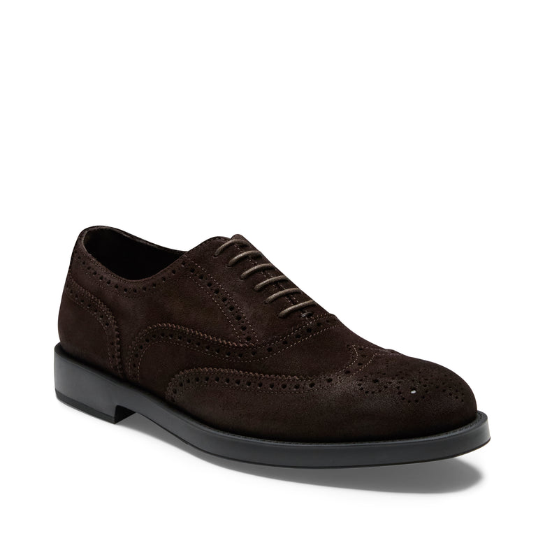 Francesina brogue in suede da uomo color cacao