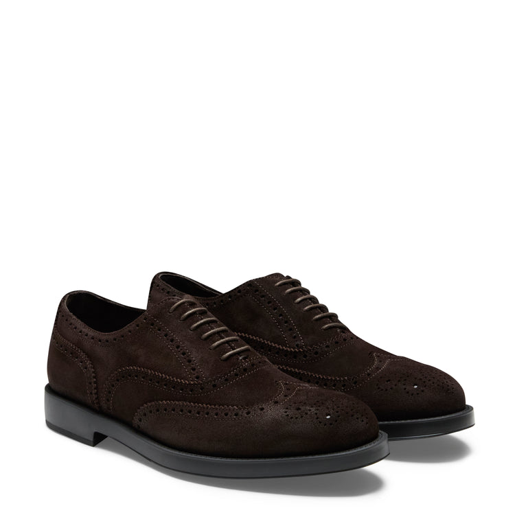 Francesina brogue in suede da uomo color cacao