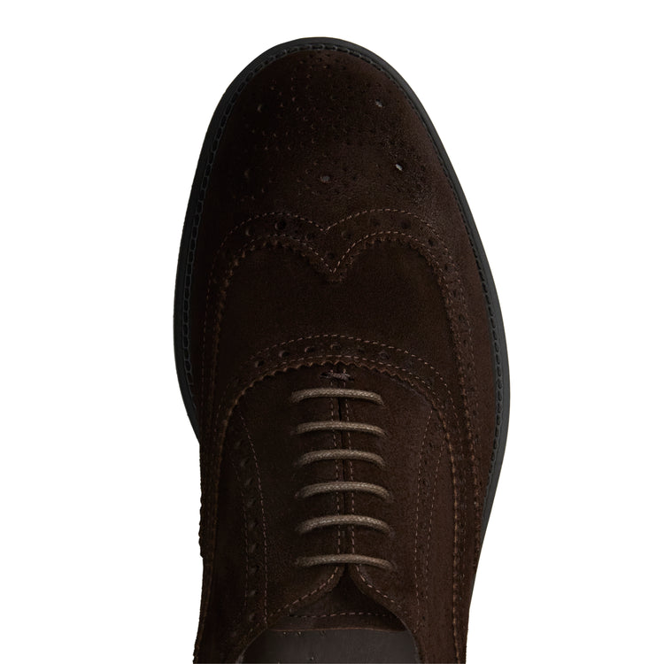 Francesina brogue in suede da uomo color cacao