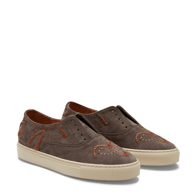 Grauer Damensneaker Sport aus Leder mit Einsätzen
