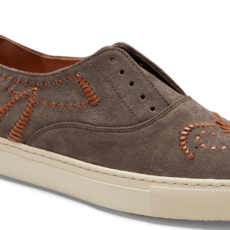 Grauer Damensneaker Sport aus Leder mit Einsätzen