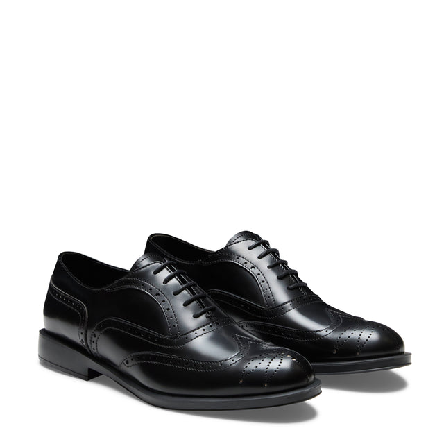 Damen-Oxfordschuh aus schwarzem Leder und Wildleder